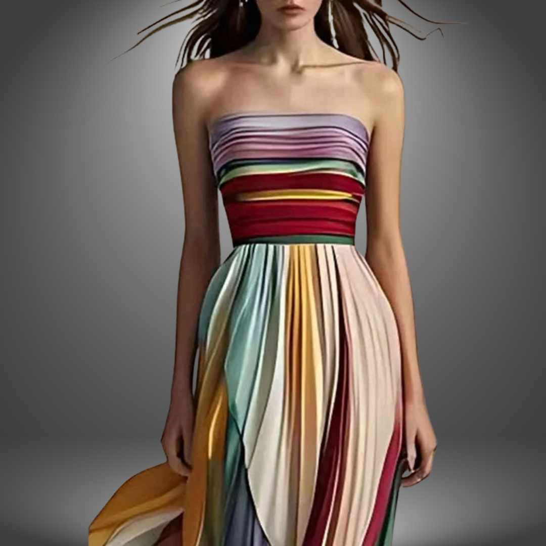 Abigail™ – Robe longue plissée et colorée sans bretelles